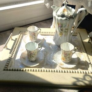 Porcelain Floral Chocolate Set with Gold Trim